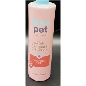 Bliss Pet Shampoo Conditioner Sensitive Skin for Dogs Cats 16 oz Fragrance Free